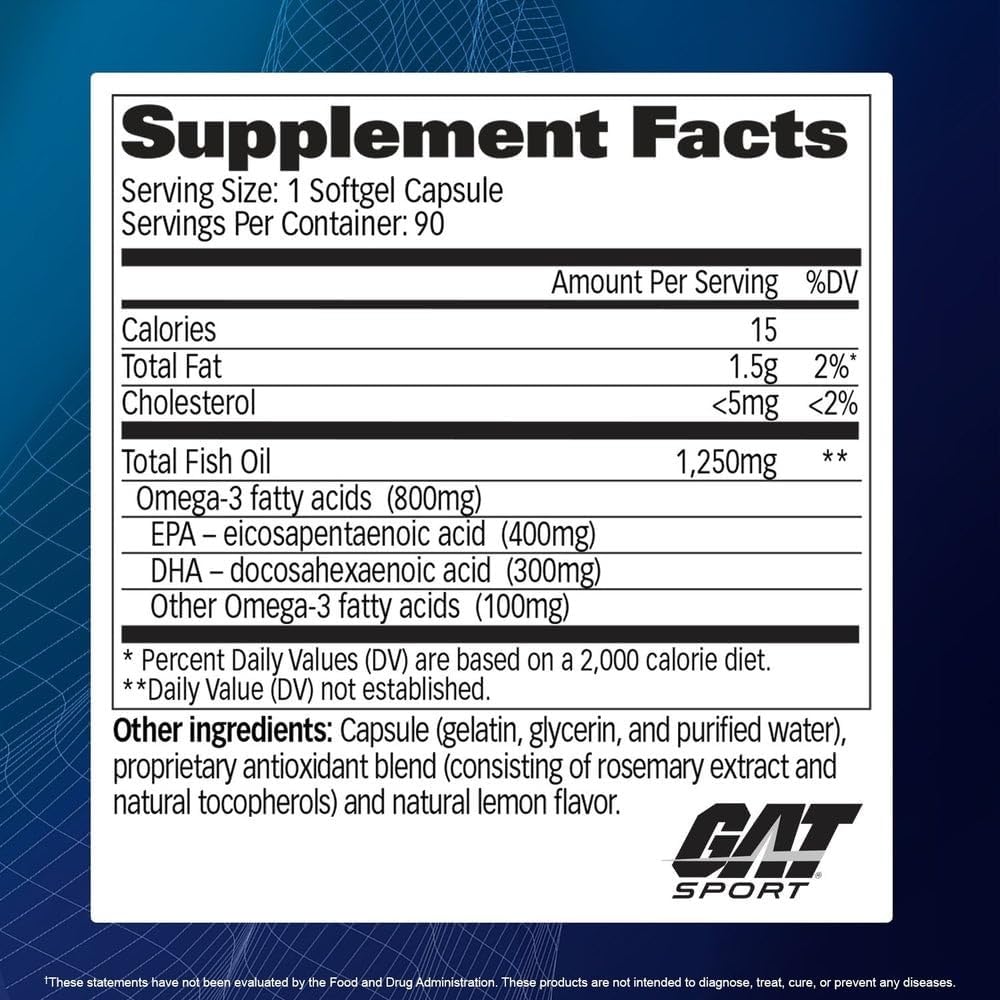 GAT Sport Essentials Omega 3 – Aceite de Pescado 1250 mg (90 Softgels)