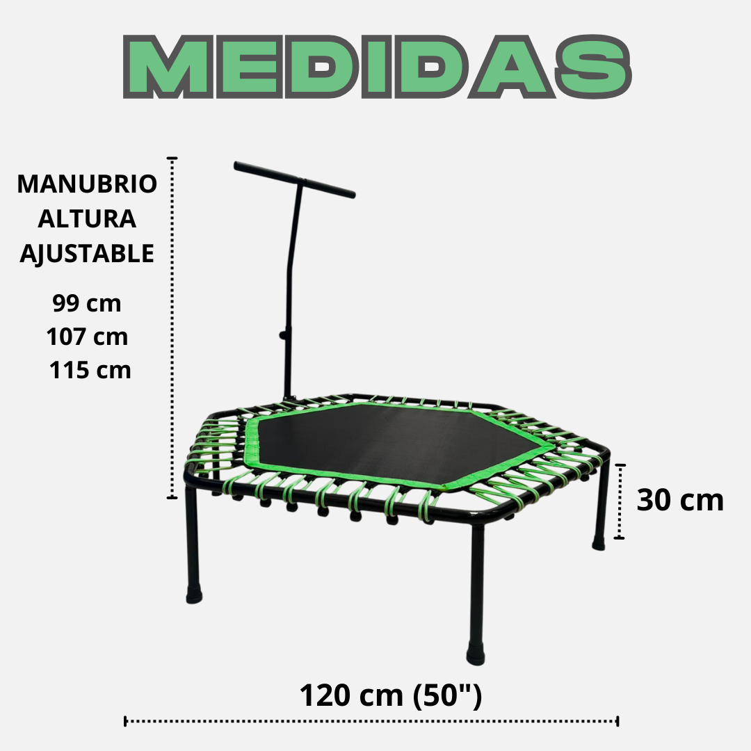 Trampolín Hexagonal con Barra de Estabilidad Ajustable