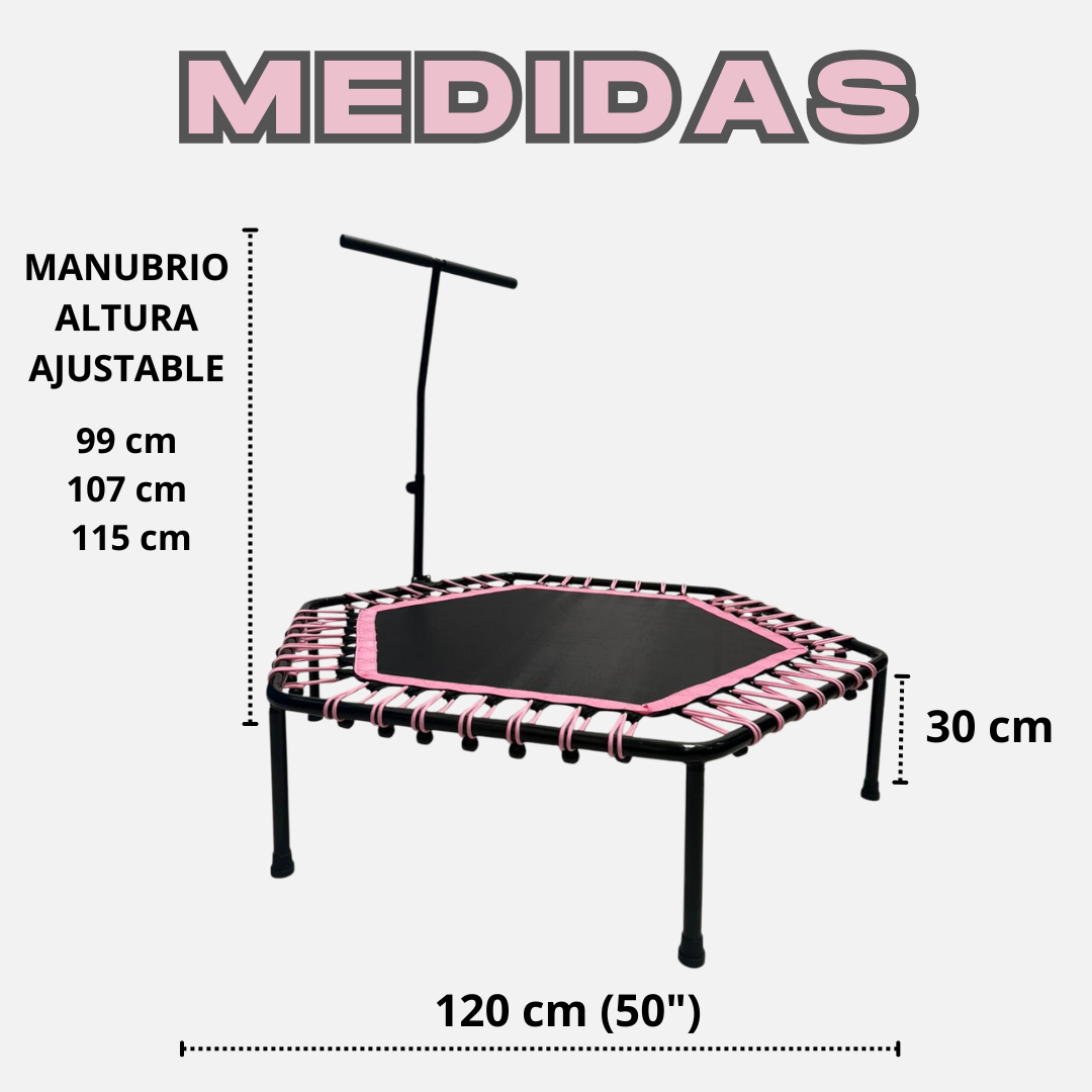 Trampolín Hexagonal con Barra de Estabilidad Ajustable