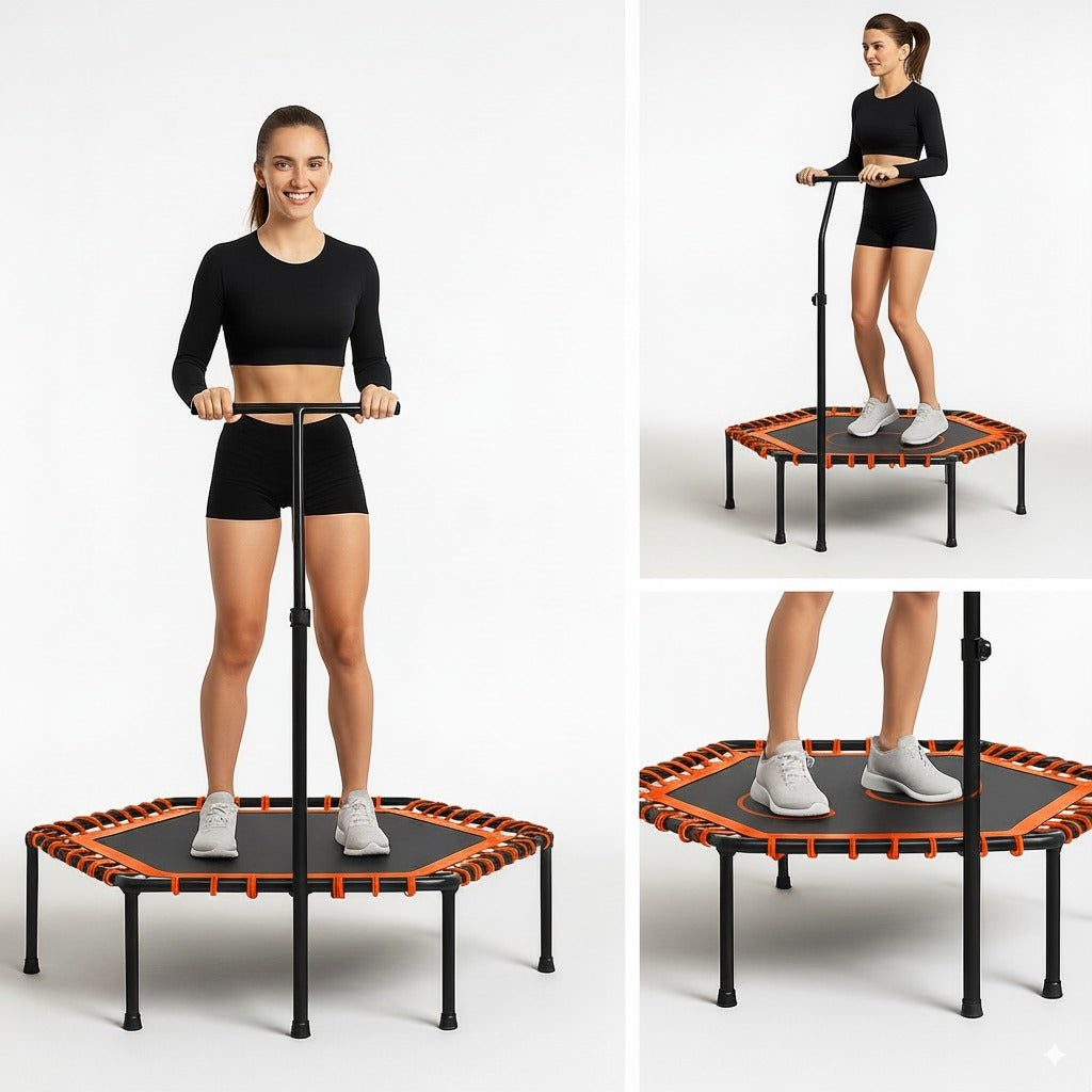 Trampolín Hexagonal con Barra de Estabilidad Ajustable