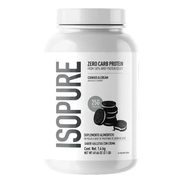 Proteína en polvo zero carb sabor galletas con crema, bote de 1.4 kg, suplemento alimenticio