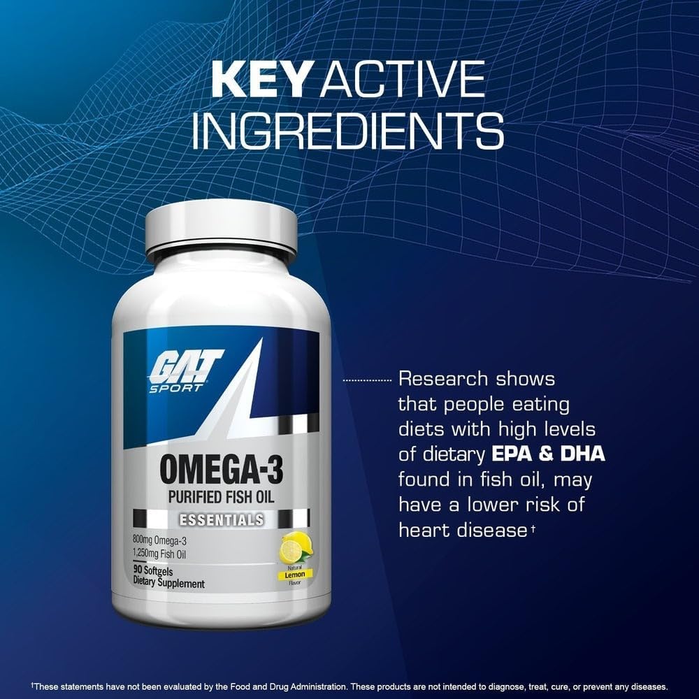 GAT Sport Essentials Omega 3 – Aceite de Pescado 1250 mg (90 Softgels)