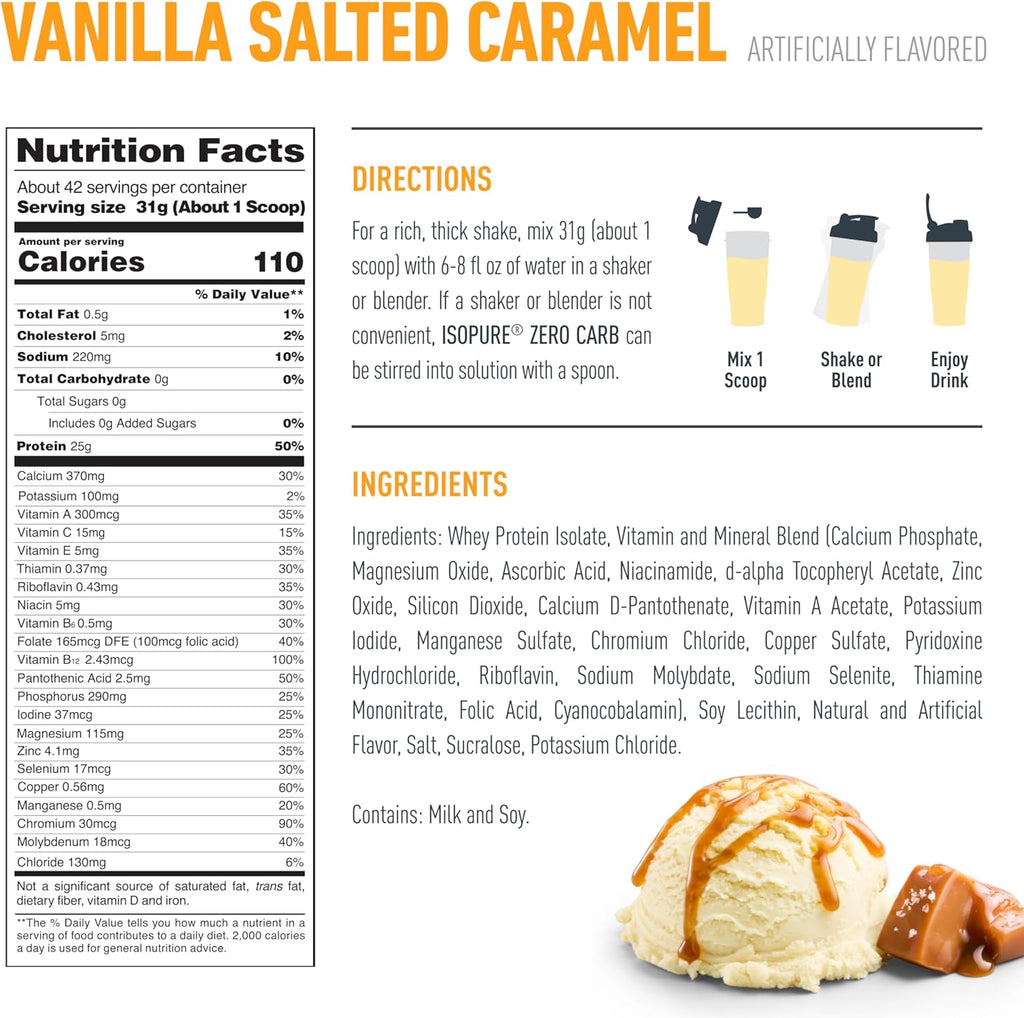 Isopure Zero Carb Proteína En Polvo 1.36 Kg  VAINILLA SALTED CARAMEL