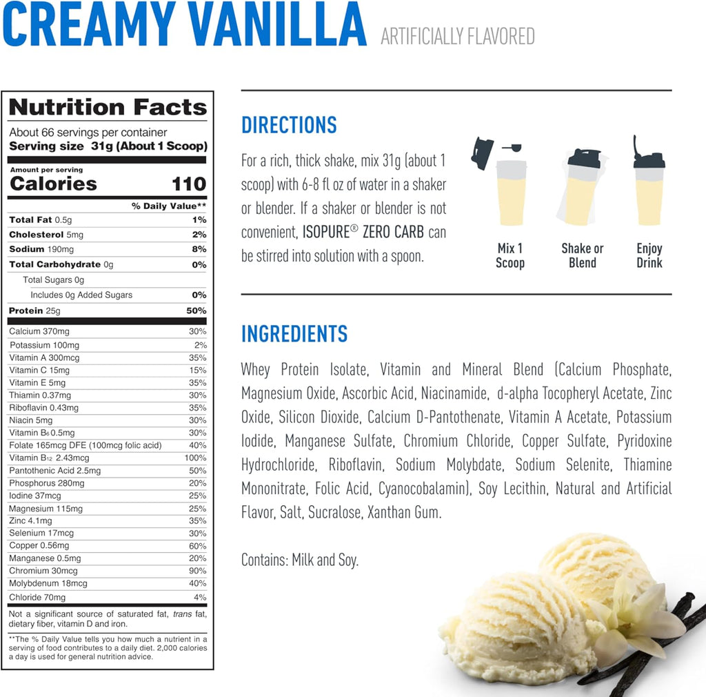 Isopure Zero Carb Proteína En Polvo 1.36 Kg  Vainilla