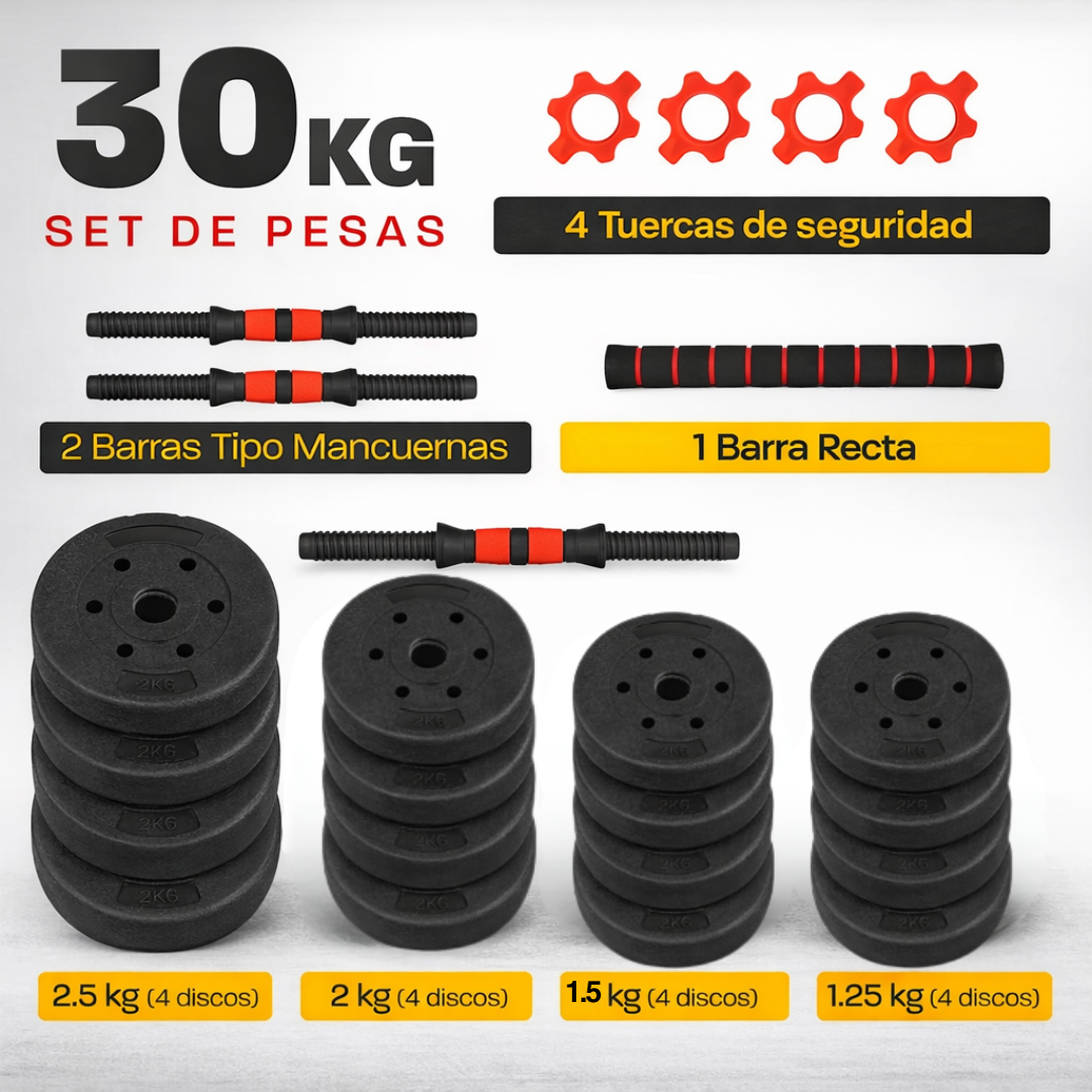Set De Mancuernas Pesas Olympo Fit Ajustables 30kg Gym Casa