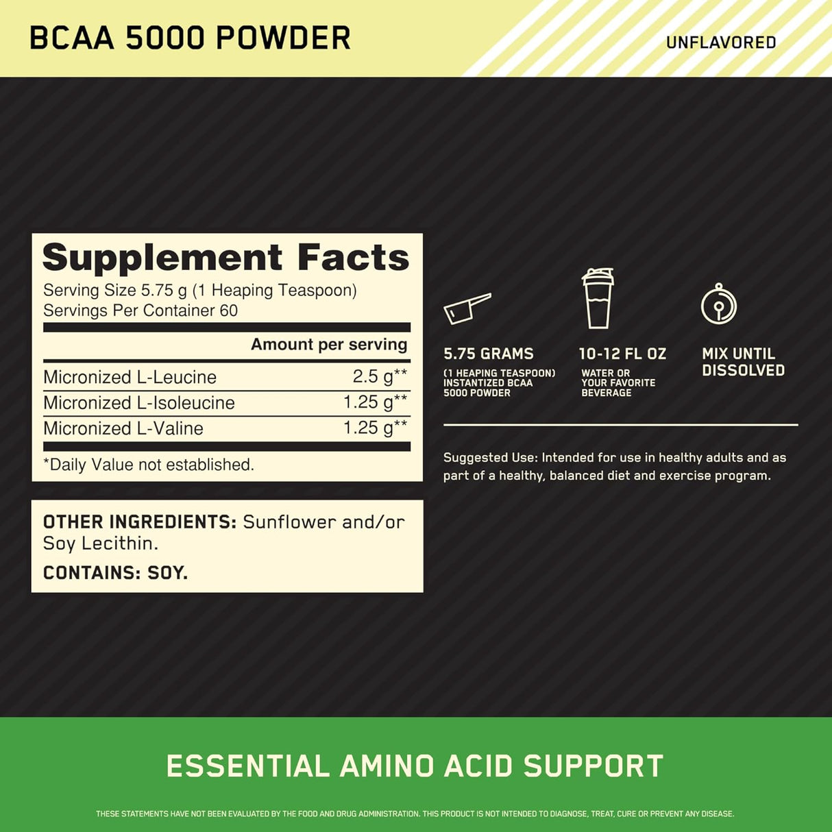 Optimum Nutrition BCAA 5000 Powder – Aminoácidos Instantizados (345g)