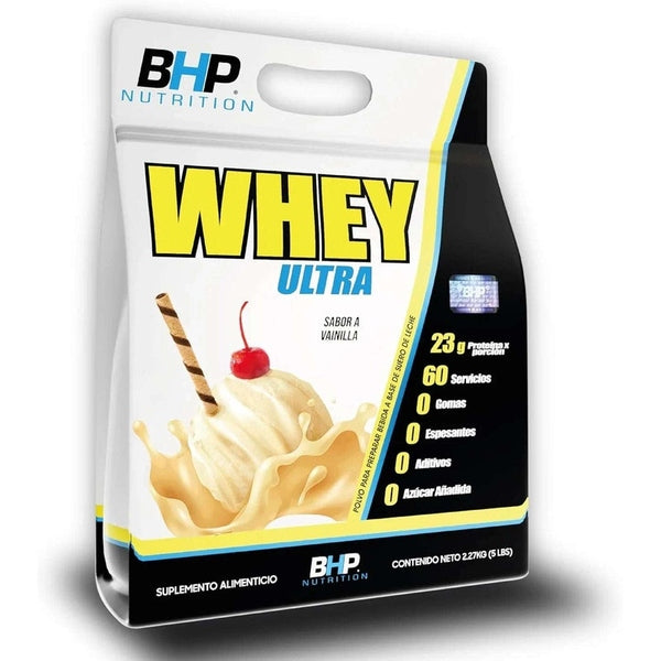 Proteína whey sabor vainilla en polvo, suplemento alimenticio, bolsa de 2.27 kg