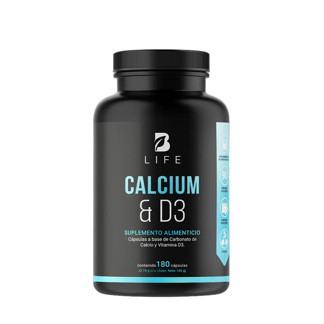Calcio y Vitamina D3 B Life® – Salud Ósea con 1500 mg de Carbonato de Calcio (180 Cápsulas)