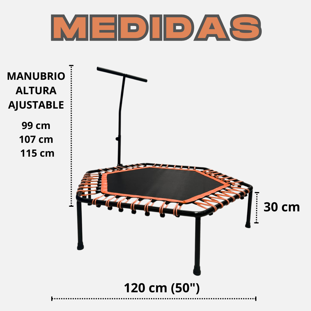Trampolín Hexagonal con Barra de Estabilidad Ajustable
