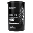 Bote de creatina monohidratada en polvo sin sabor, 450g, con diseño negro y pluma