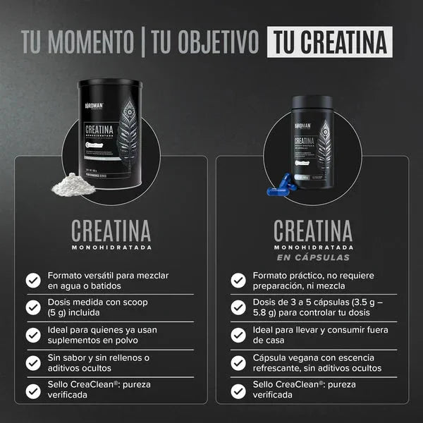 Comparativa de creatina monohidratada en polvo y en cápsulas, suplemento deportivo Birdman