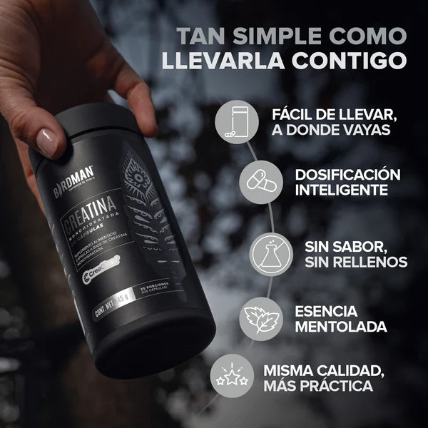 Birdman Creatina Monohidratada en Cápsulas 125 piezas | Creatina Micronizada Pura | 25 Porciones