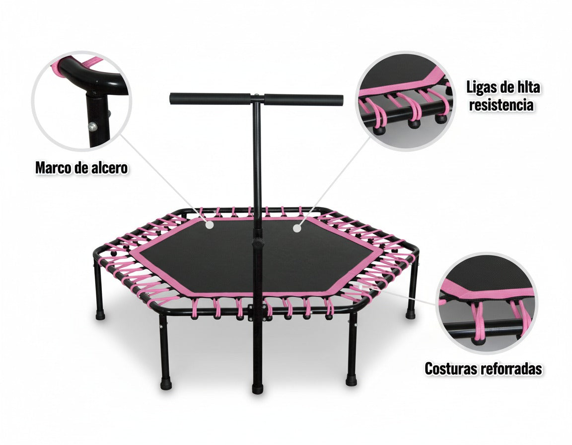 Trampolín Hexagonal con Barra de Estabilidad Ajustable