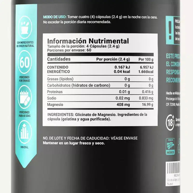 Glicinato de Magnesio | Alta Absorción | con 1800 mg por porción