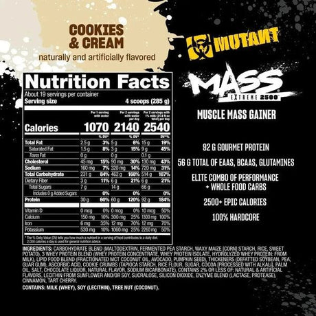 Mutant Mass Gainer 12 lb (5.4 kg) Sabor Cookies & Cream Alto en Calorías | Suplementos Nutrihub Mutant