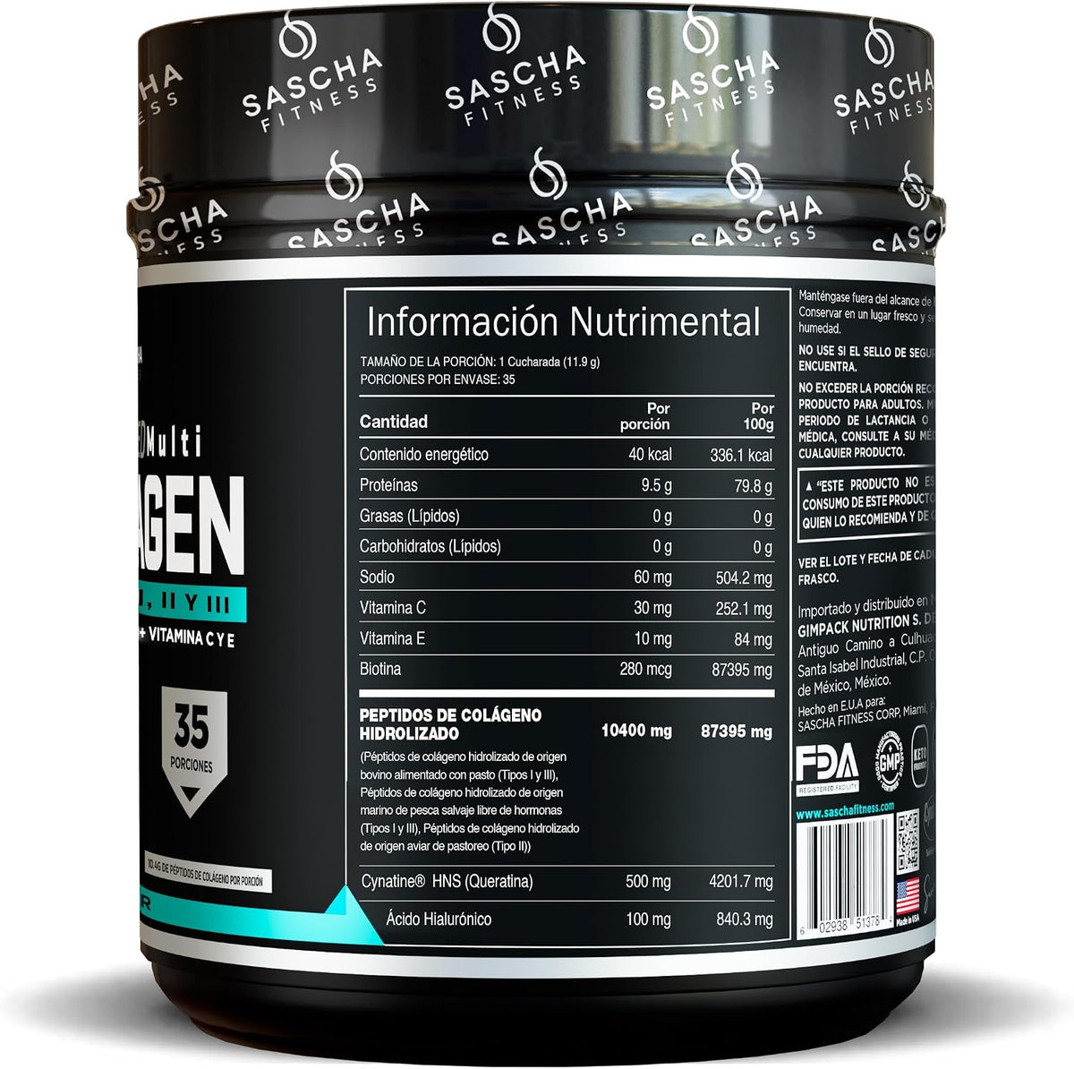 Sascha Fitness Multi Colágeno Hidrolizado | Ácido Hialurónico | Biotina | Cynatine HNS | Vitamina C & E