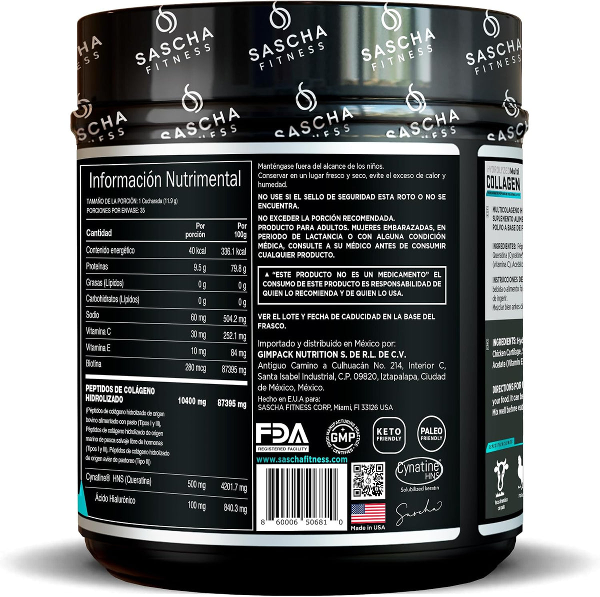Sascha Fitness Multi Colágeno Hidrolizado | Ácido Hialurónico | Biotina | Cynatine HNS | Vitamina C & E