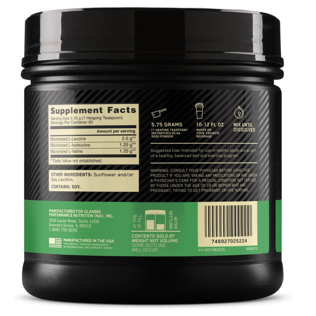 Optimum Nutrition BCAA 5000 Powder – Aminoácidos Instantizados (345g)