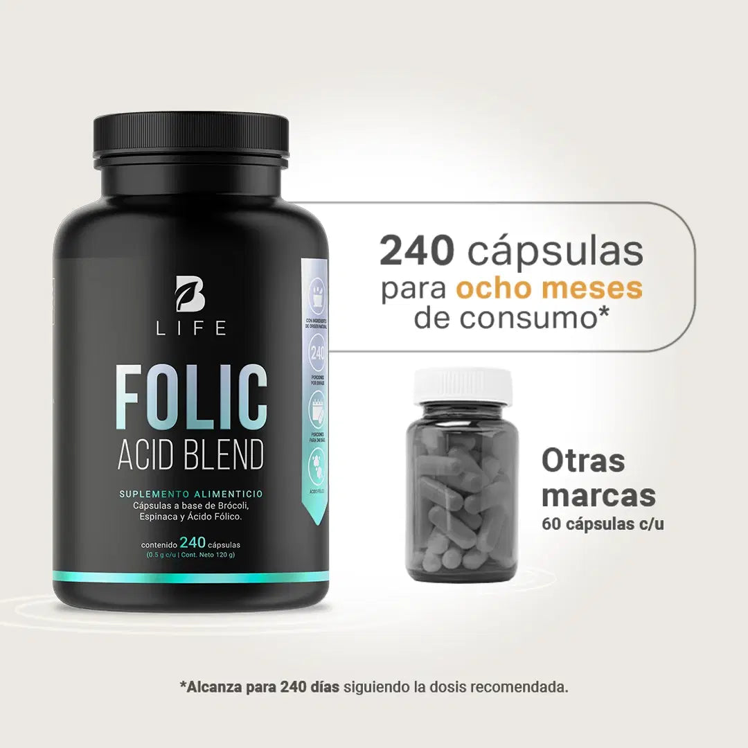 Folic Acid Blend B Life® – Ácido Fólico con Brócoli y Espinaca | 240 Cápsulas
